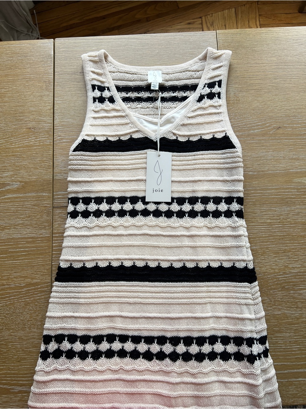 Joie Cream and Black Striped Knit V-Neck Sweater Tank